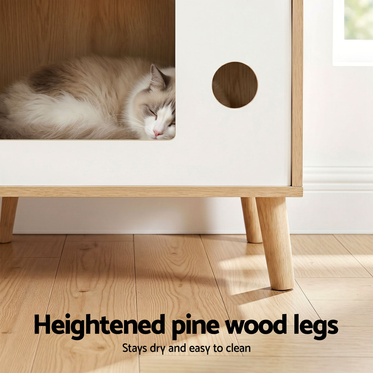 Artiss Cat Nest Bedside Table in Pine and White, 60 cm