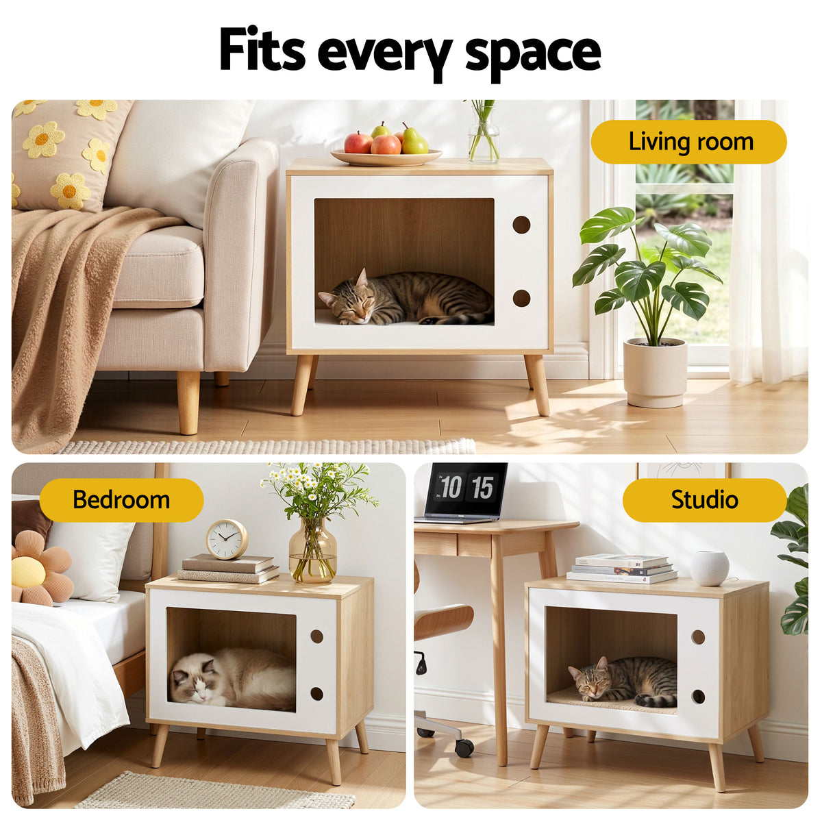 Artiss Cat Nest Bedside Table in Pine and White, 60 cm