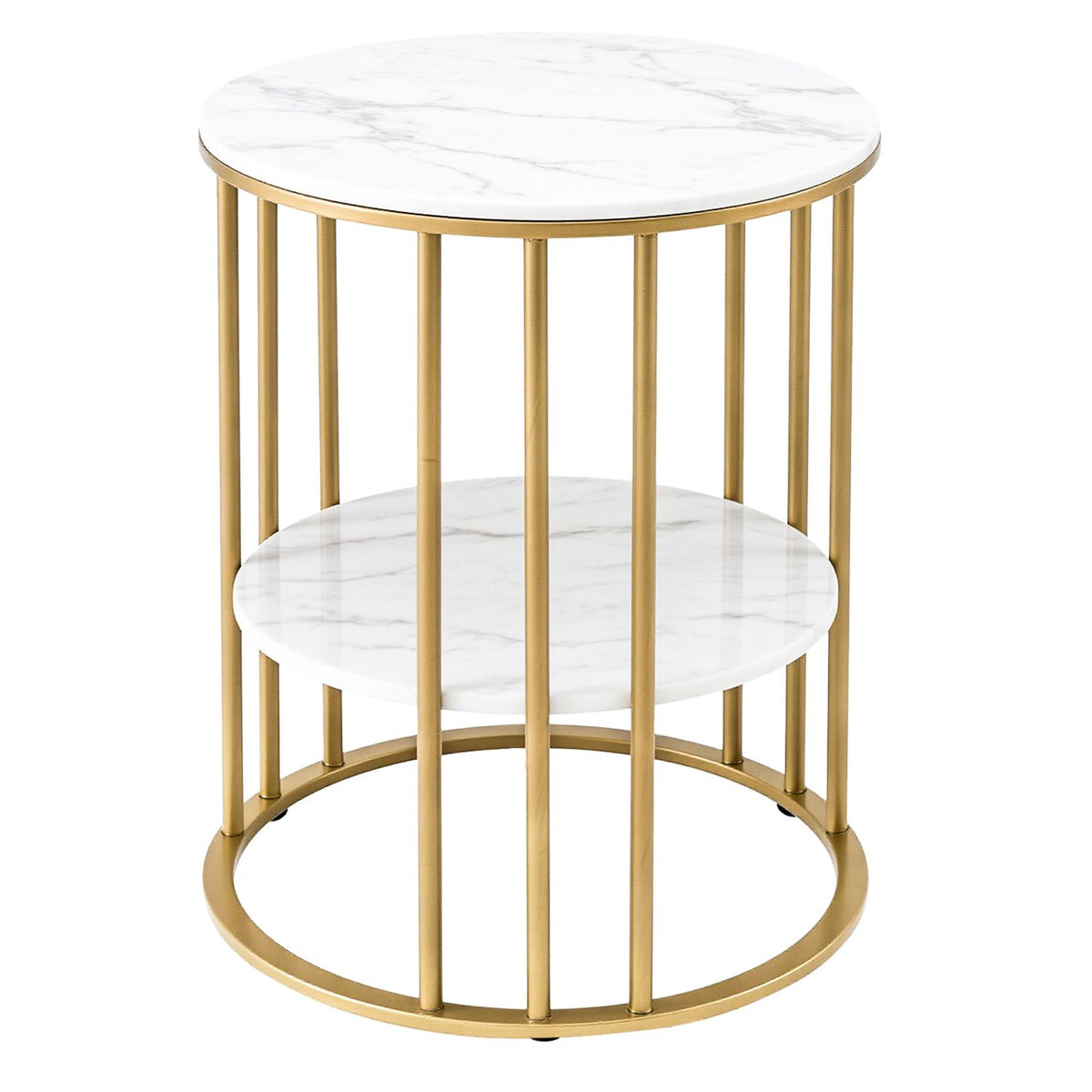Artiss Marble Effect Side Tables in White and Gold, Set of 2