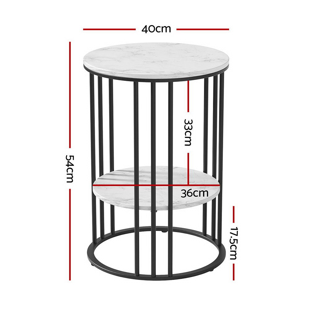 Artiss Round Marble Effect Coffee Table with Shelf
