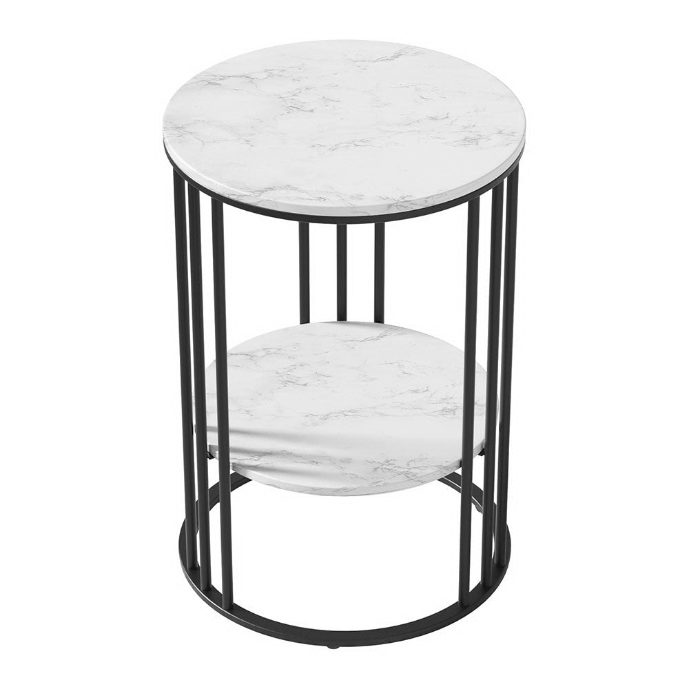 Artiss Round Marble Effect Coffee Table with Shelf