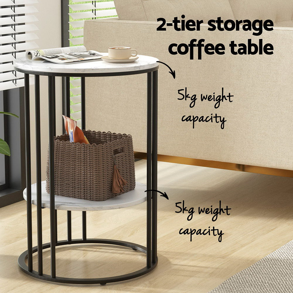 Artiss Round Marble Effect Coffee Table with Shelf