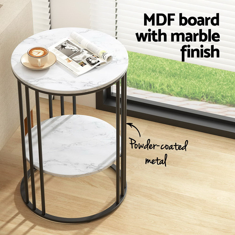 Artiss Round Marble Effect Coffee Table with Shelf