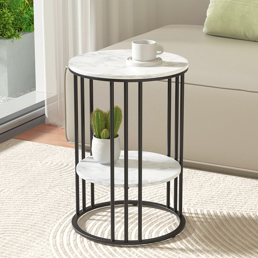 Artiss Round Marble Effect Coffee Table with Shelf