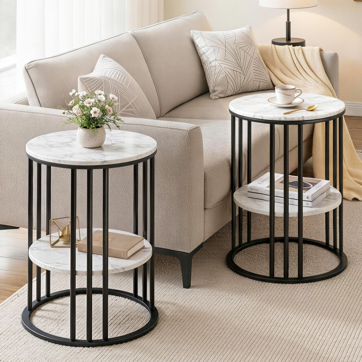 Artiss Round Marble Effect Side Tables, Set of 2