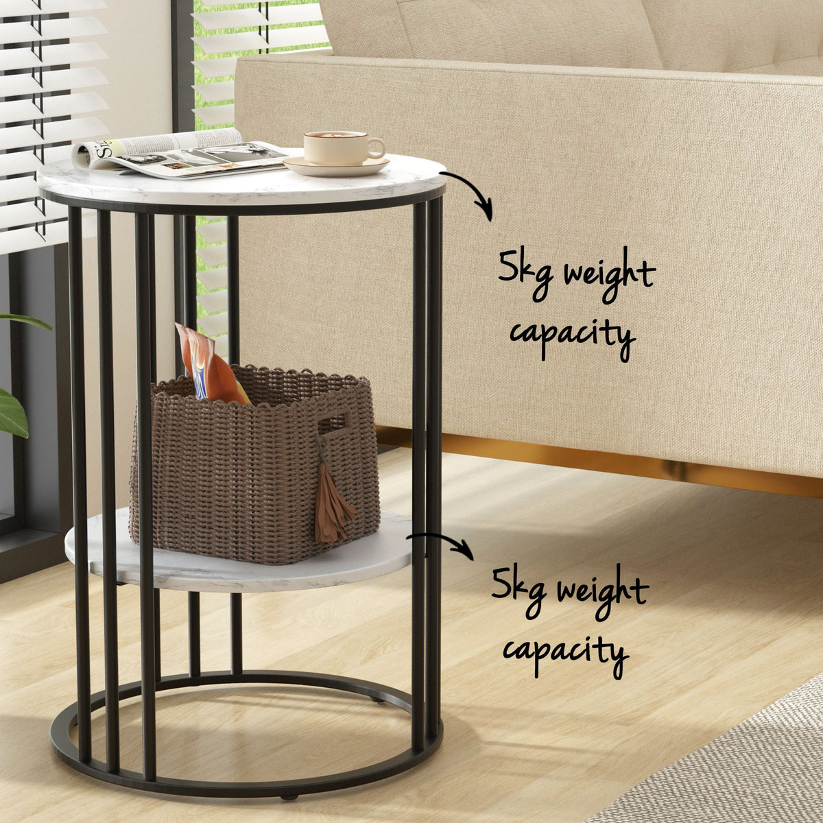 Artiss Round Marble Effect Side Tables, Set of 2