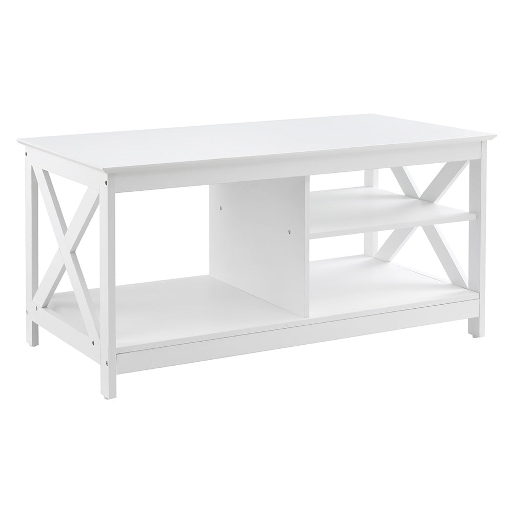 Artiss White Coffee Table with Storage Shelves