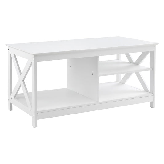 Artiss White Coffee Table with Storage Shelves