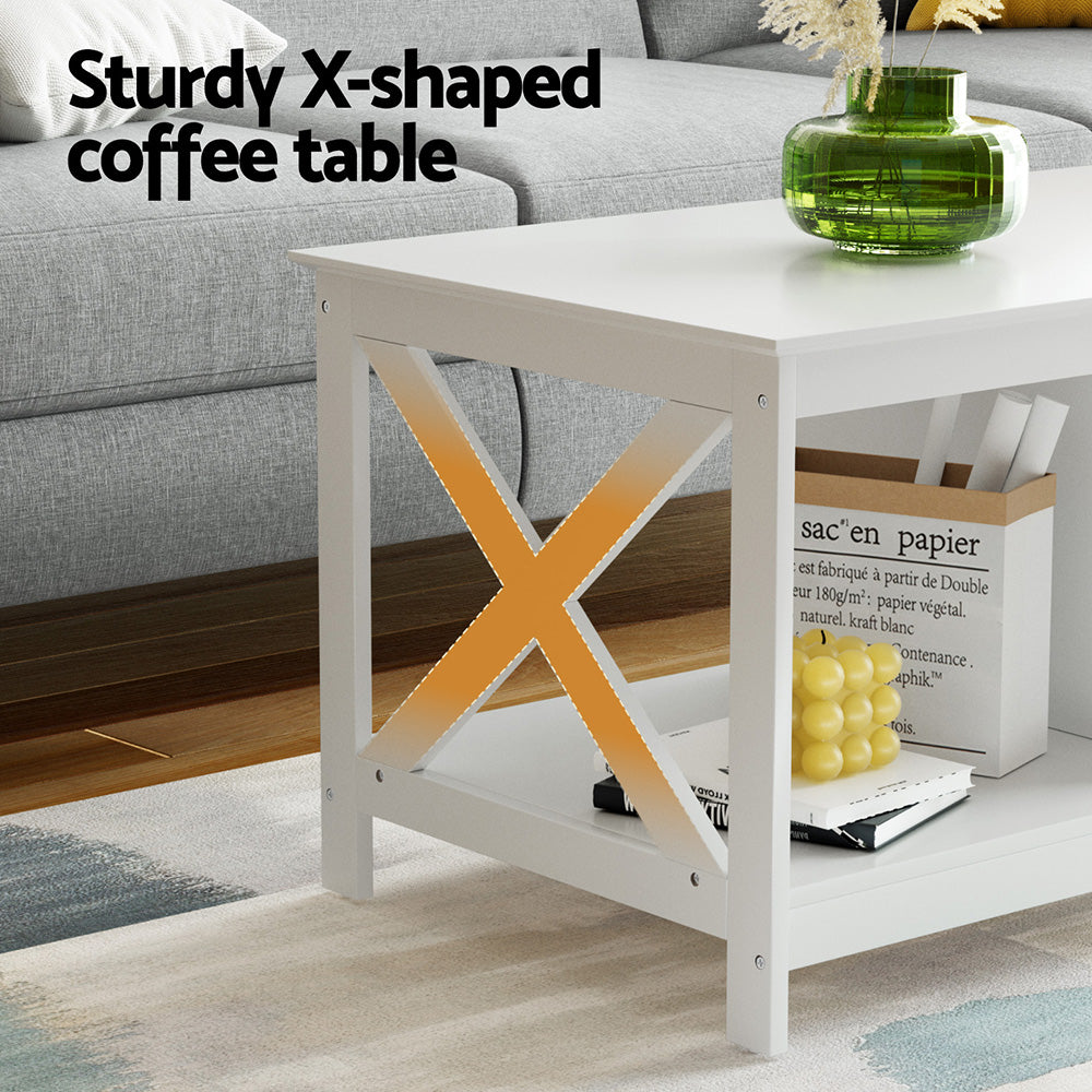Artiss White Coffee Table with Storage Shelves