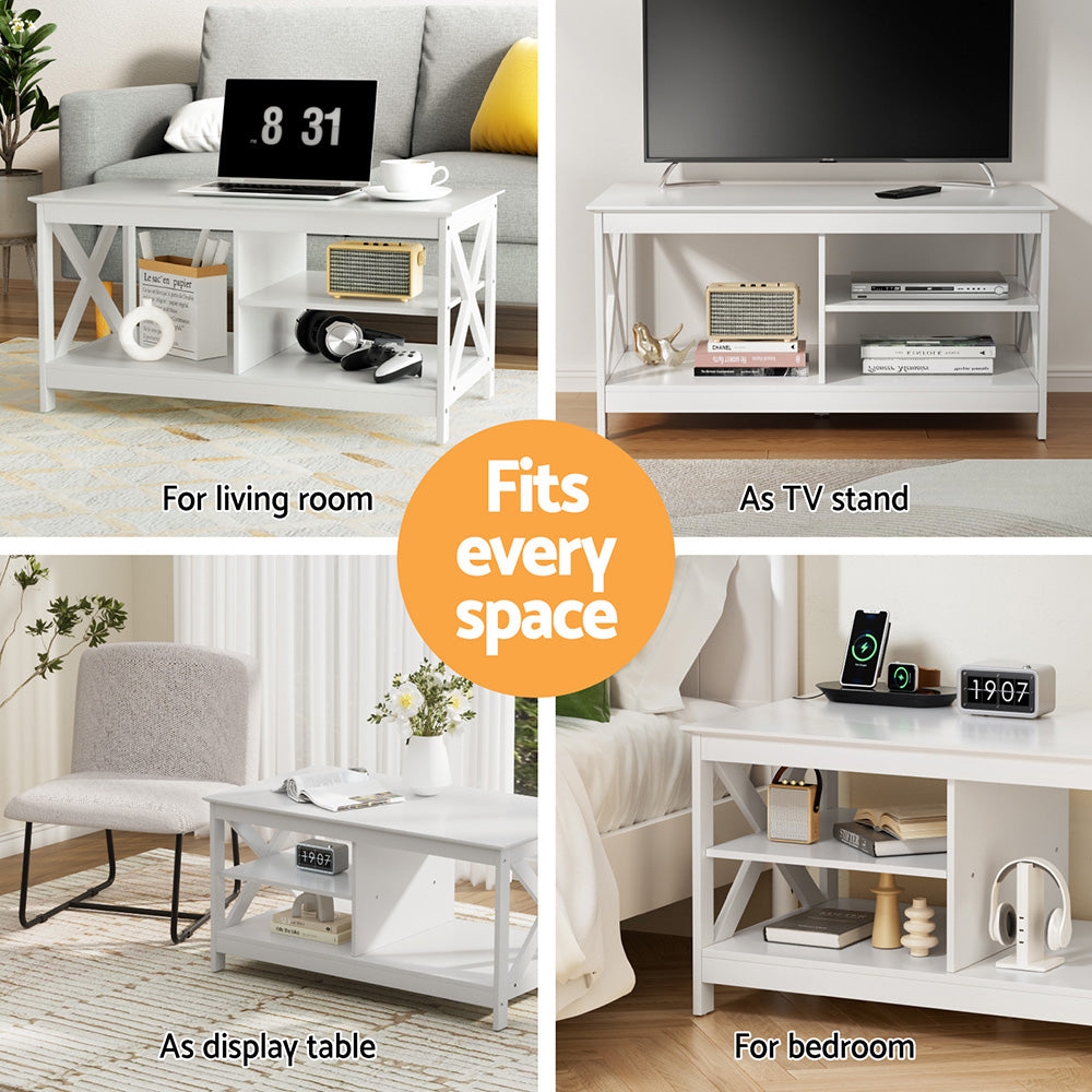Artiss White Coffee Table with Storage Shelves