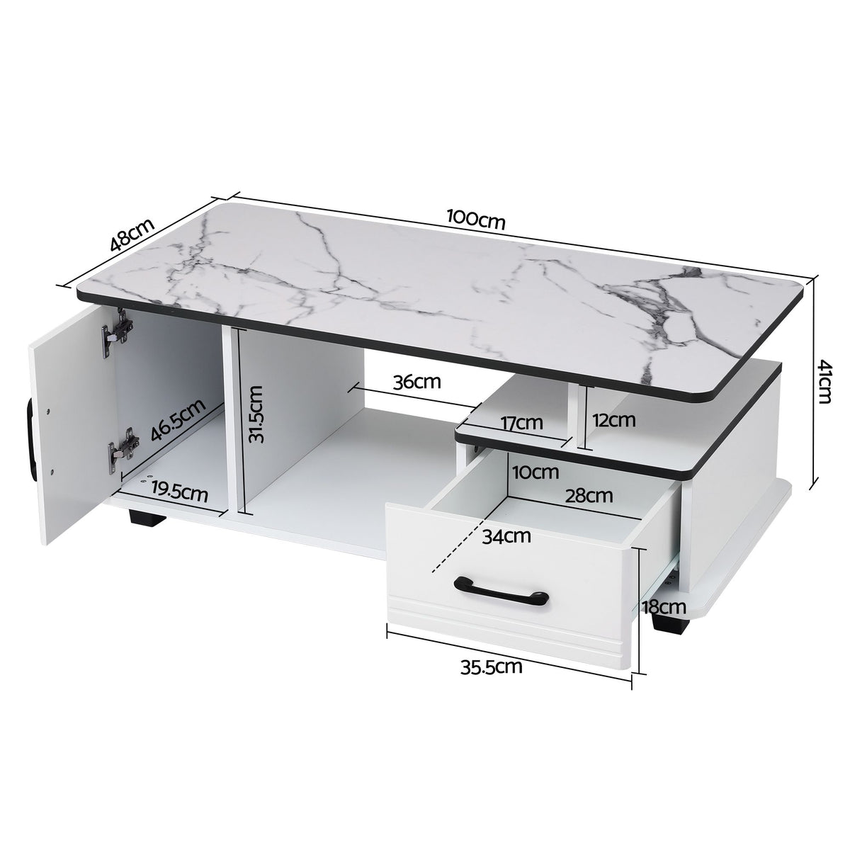 Artiss White Marble Effect Coffee Table with Storage