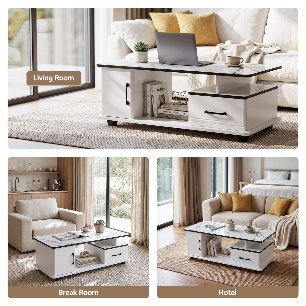 Artiss White Marble Effect Coffee Table with Storage