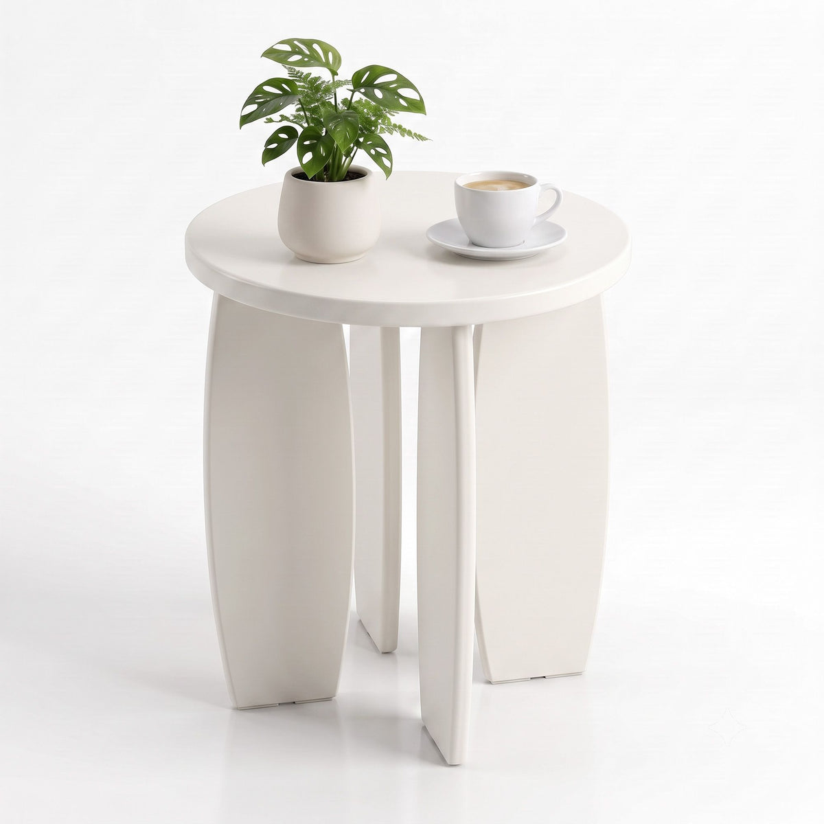 Artiss Cream White High Gloss Side Table, 40 cm