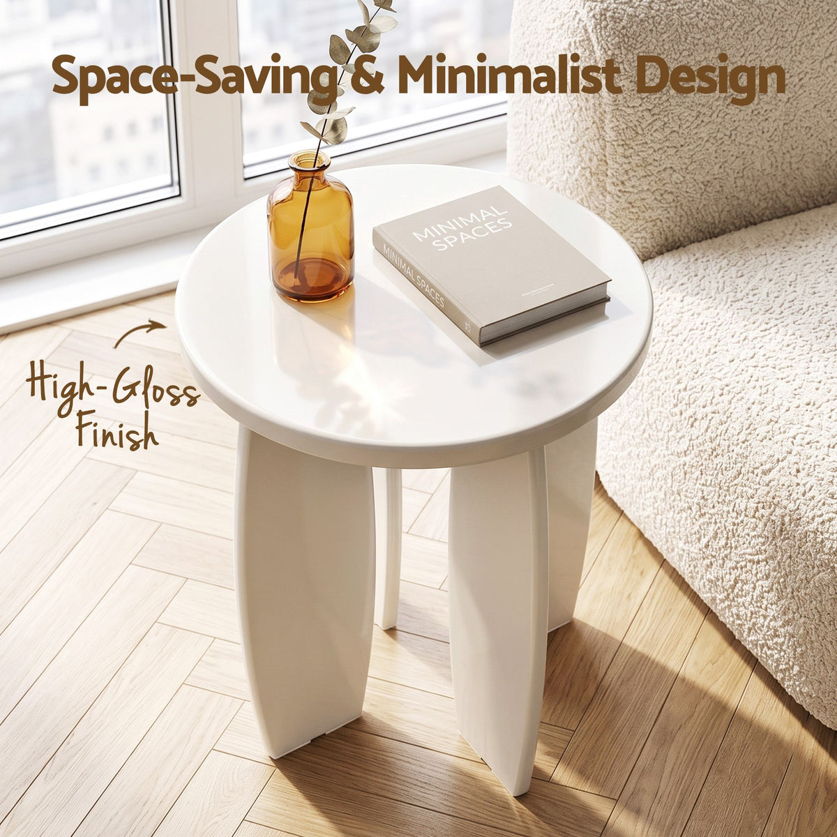 Artiss Cream White High Gloss Side Table, 40 cm
