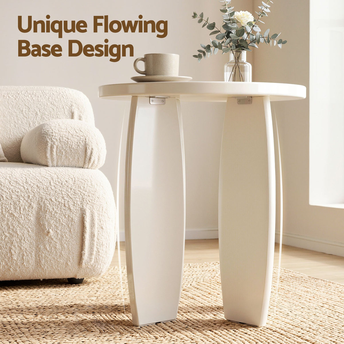 Artiss Cream White High Gloss Side Table, 40 cm