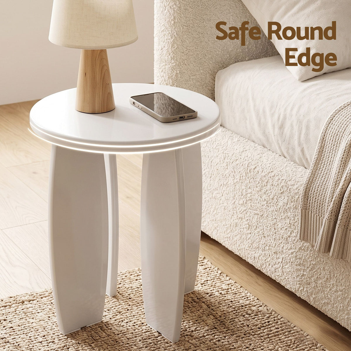 Artiss Cream White High Gloss Side Table, 40 cm