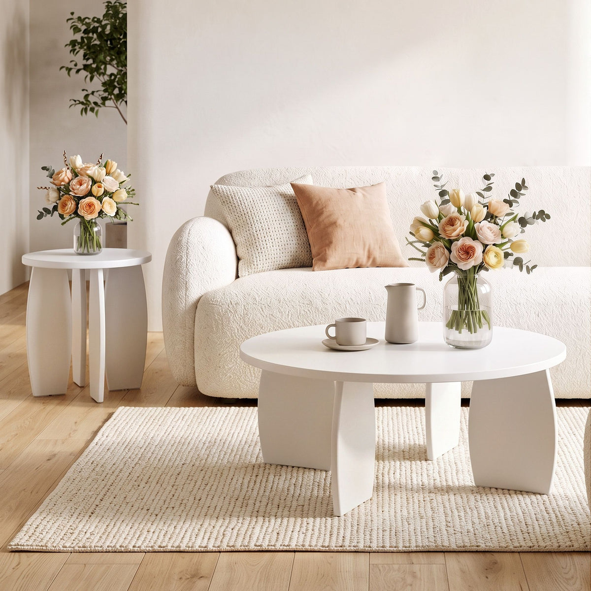 Artiss Cream White High Gloss Side Table, 40 cm