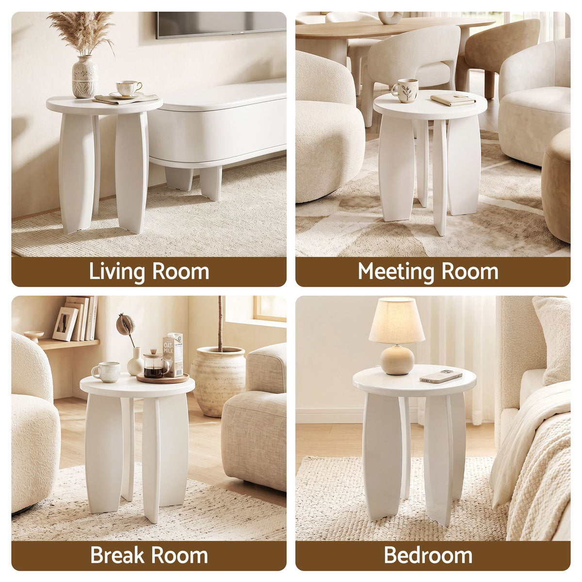 Artiss Cream White High Gloss Side Table, 40 cm
