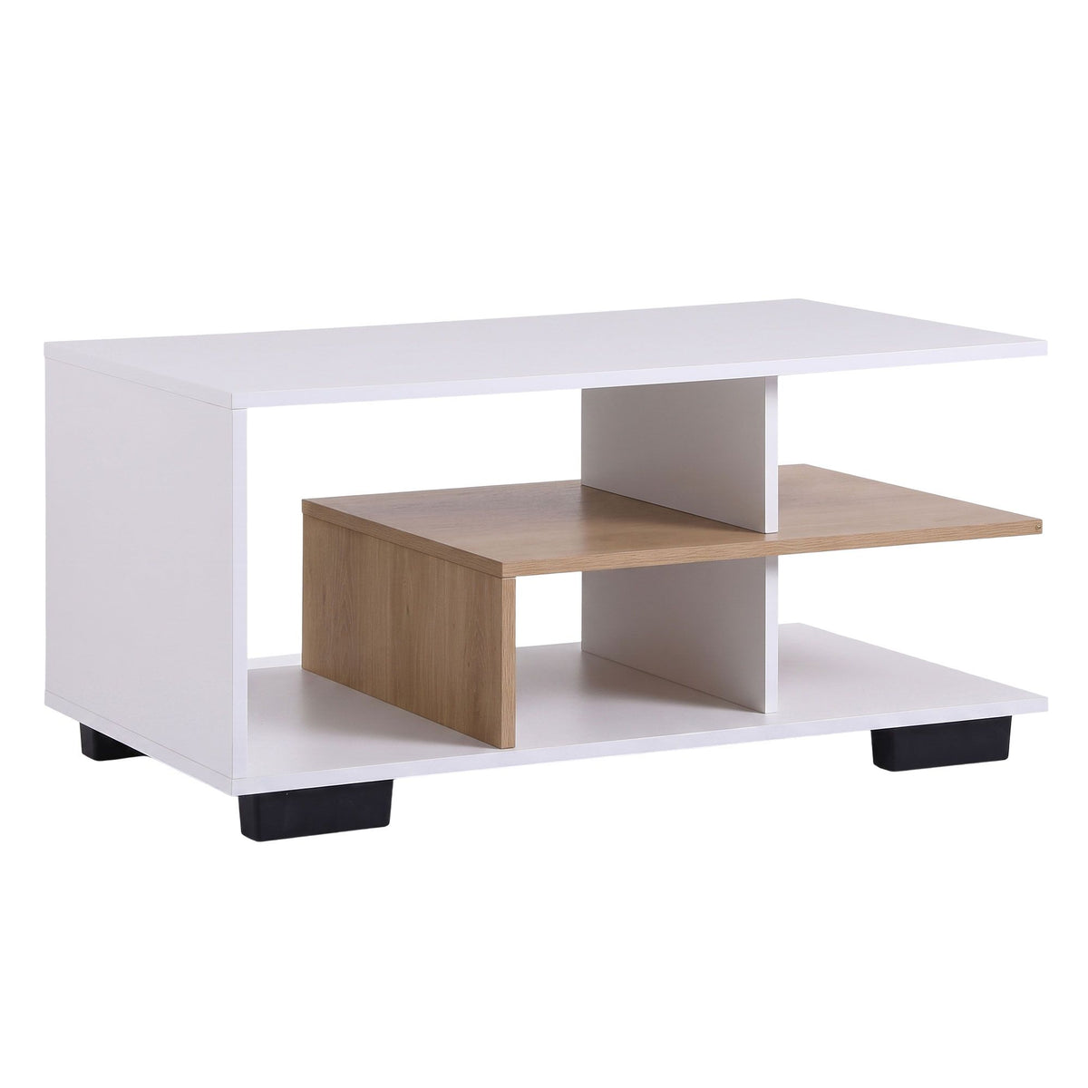 Artiss White and Wood Finish Coffee Table, 90 cm