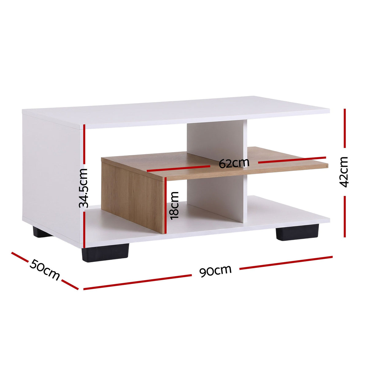 Artiss White and Wood Finish Coffee Table, 90 cm
