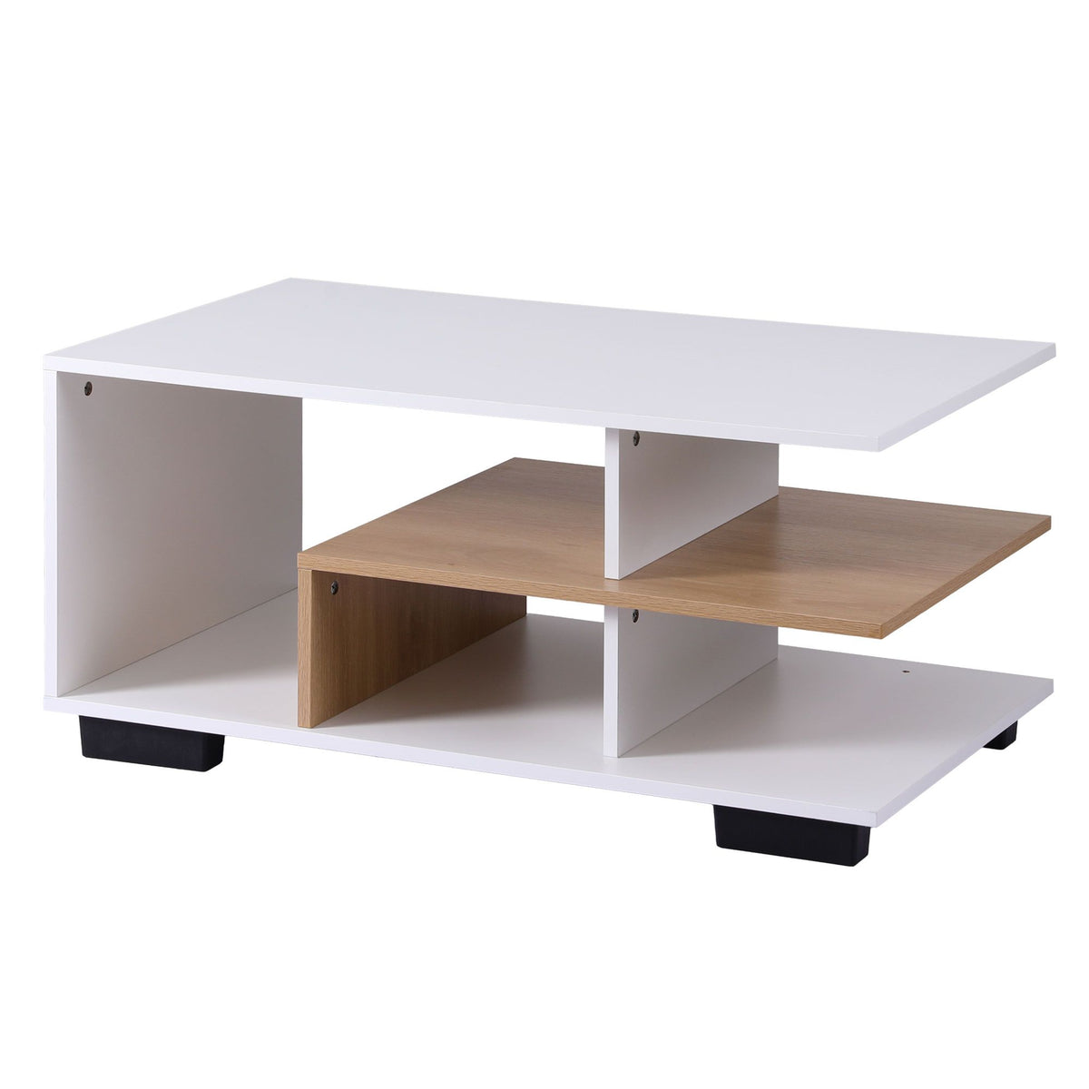 Artiss White and Wood Finish Coffee Table, 90 cm