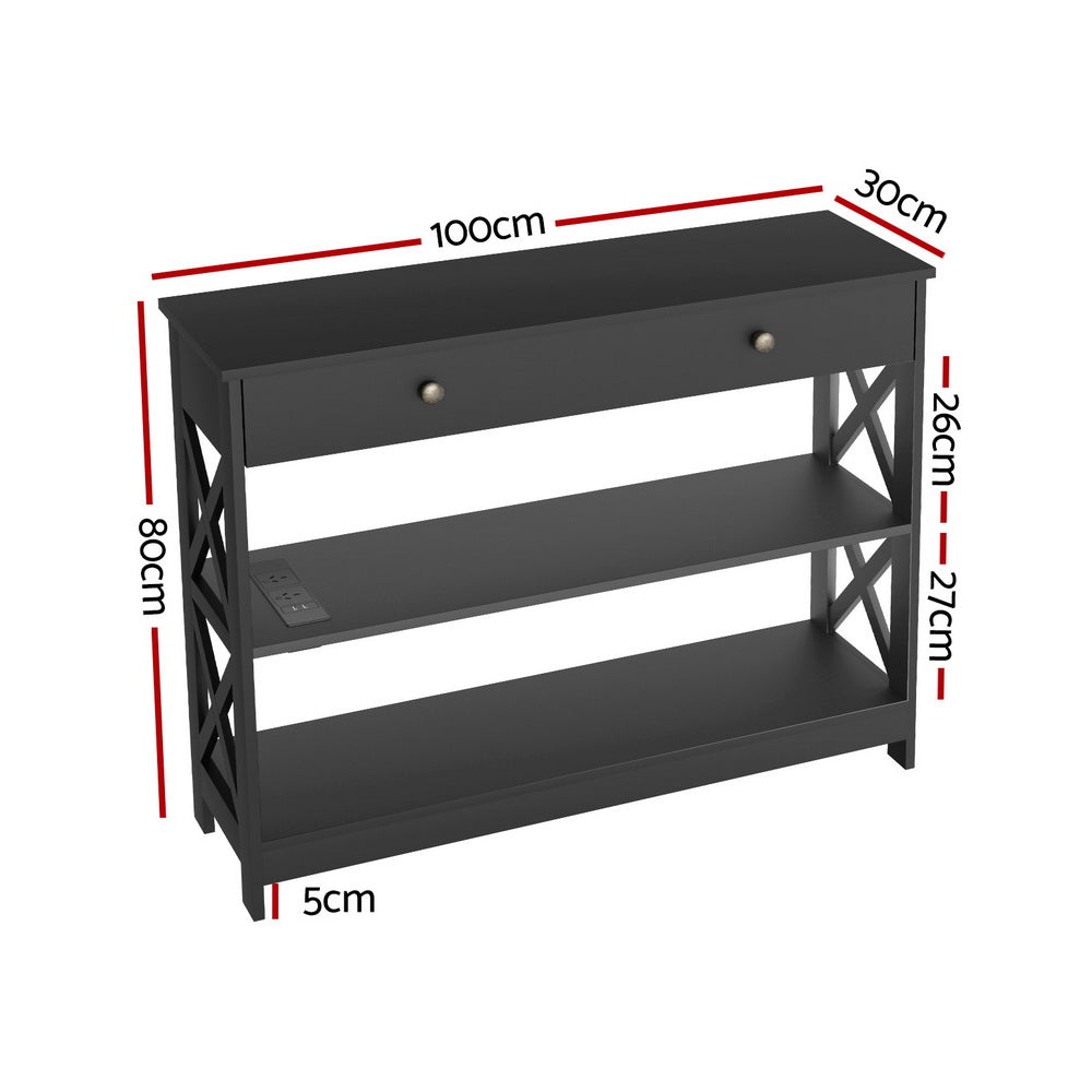 Artiss Black Console Table with USB Outlets