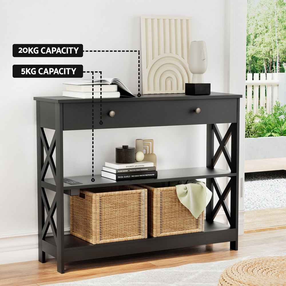 Artiss Black Console Table with USB Outlets