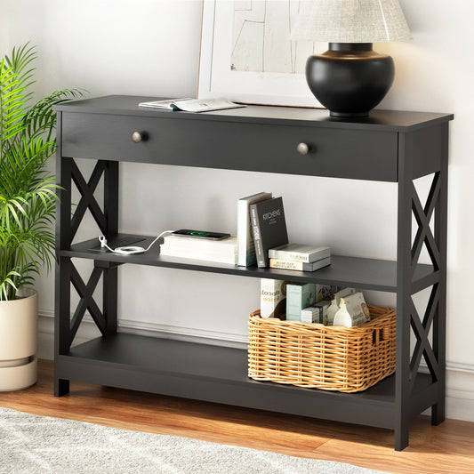 Artiss Black Console Table with USB Outlets