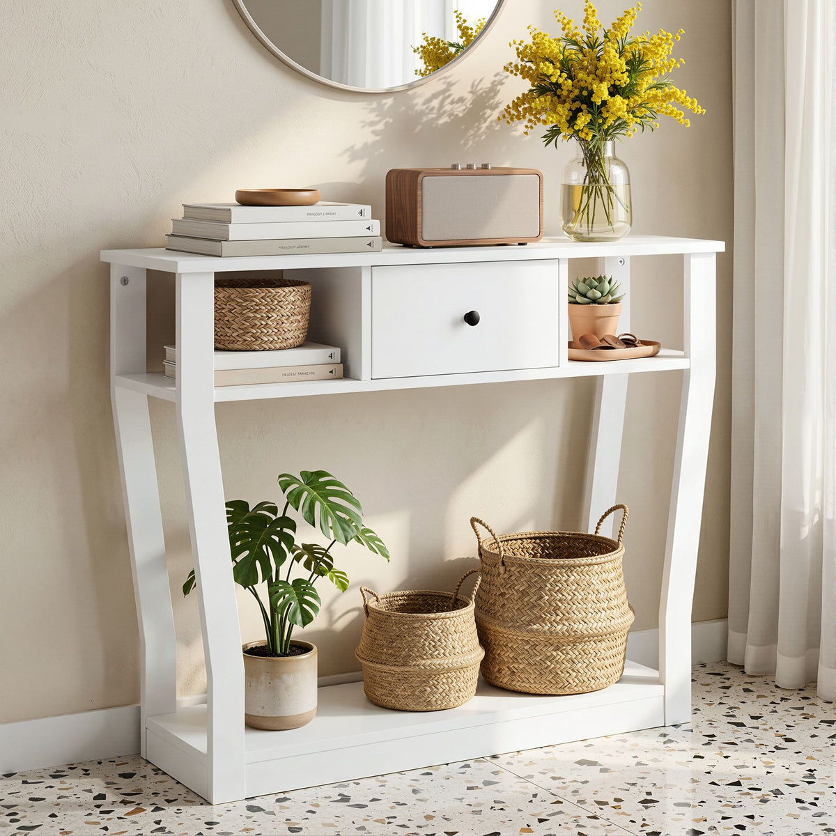 Artiss White Console Table with Drawer and Shelf, 100 cm