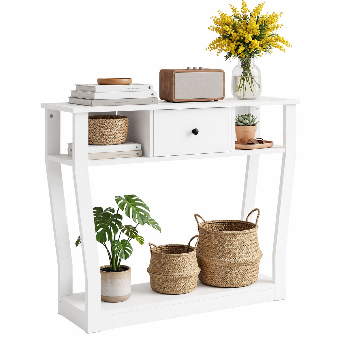 Artiss White Console Table with Drawer and Shelf, 100 cm