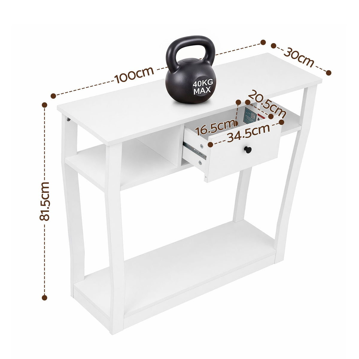 Artiss White Console Table with Drawer and Shelf, 100 cm