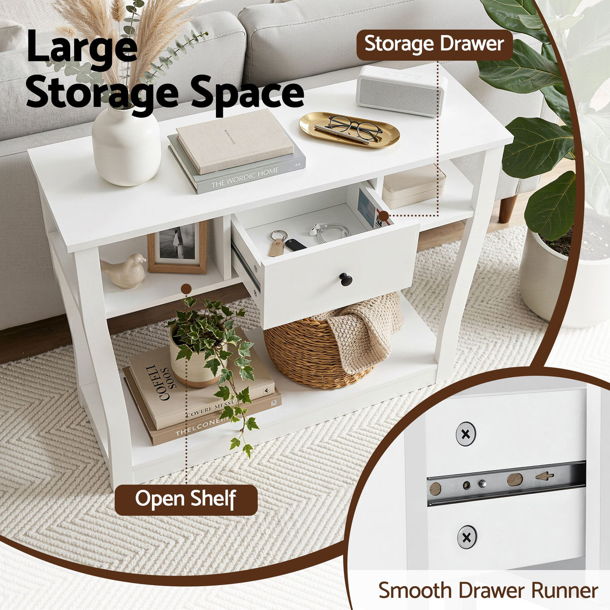 Artiss White Console Table with Drawer and Shelf, 100 cm