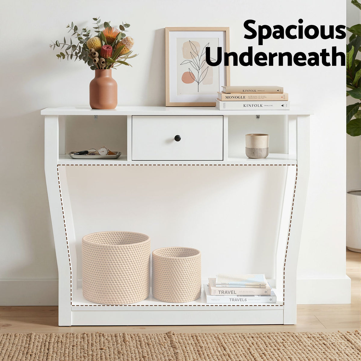 Artiss White Console Table with Drawer and Shelf, 100 cm