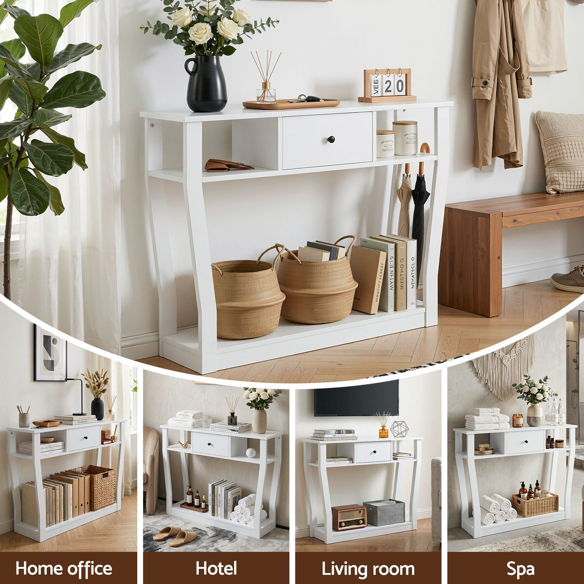 Artiss White Console Table with Drawer and Shelf, 100 cm