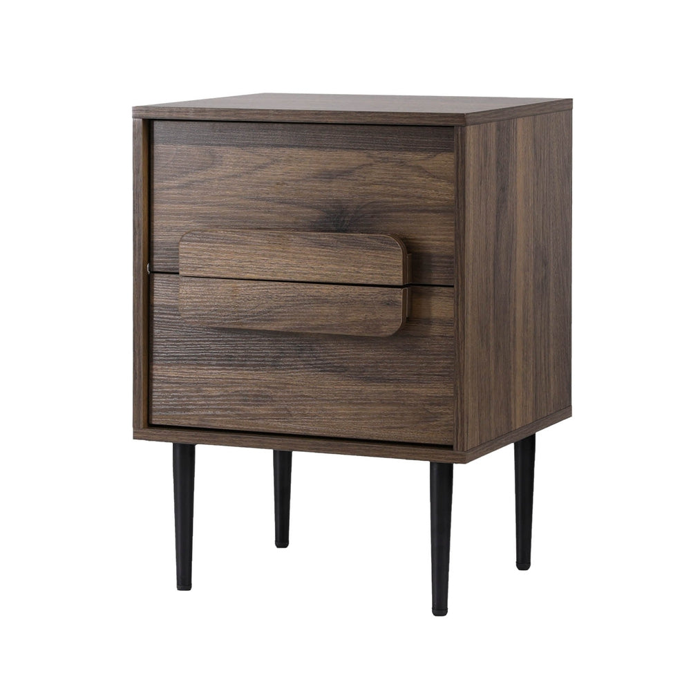 Artiss Walnut Finish Bedside Table with Two Drawers