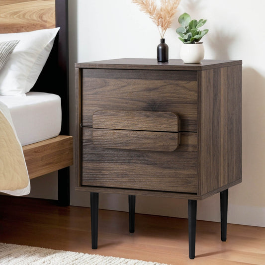 Artiss Walnut Finish Bedside Table with Two Drawers