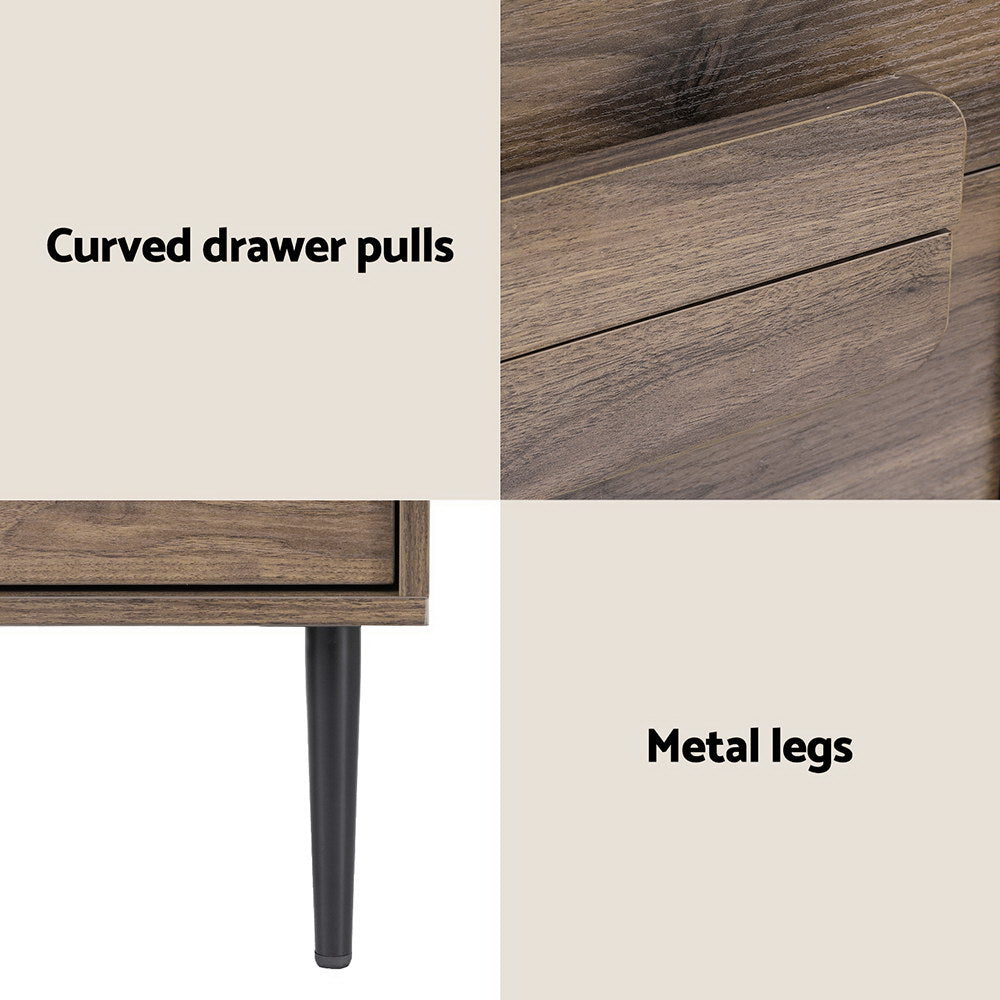 Artiss Walnut Finish Bedside Table with Two Drawers