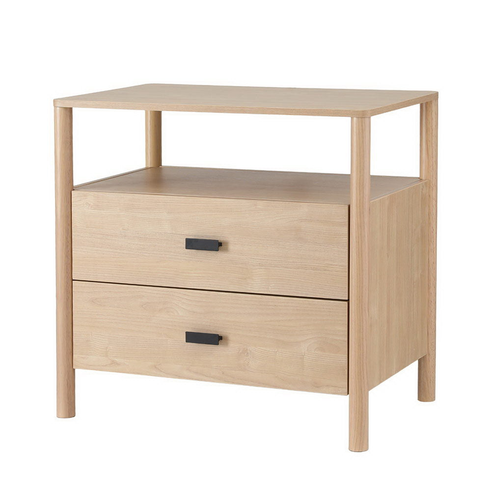 Artiss Pine Finish Two Drawer Bedside Table
