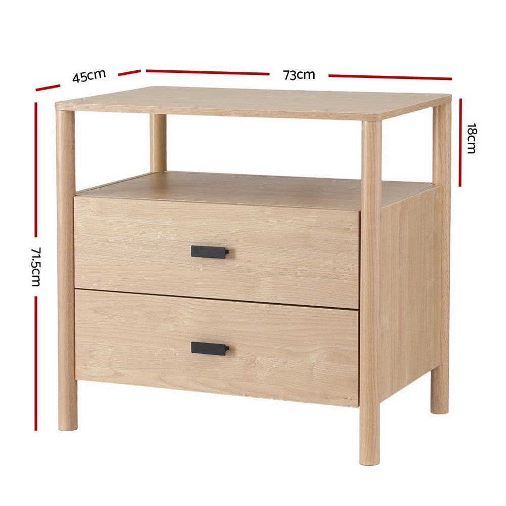 Artiss Pine Finish Two Drawer Bedside Table