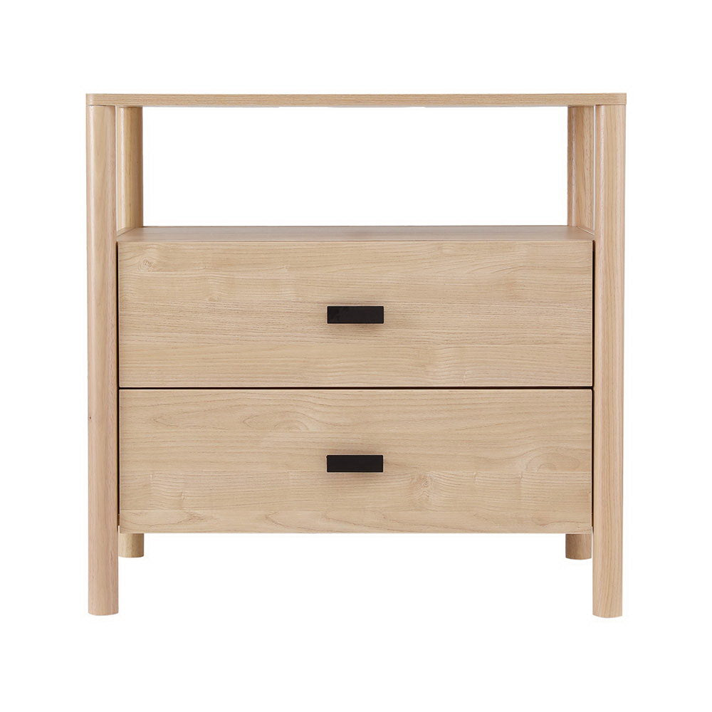 Artiss Pine Finish Two Drawer Bedside Table