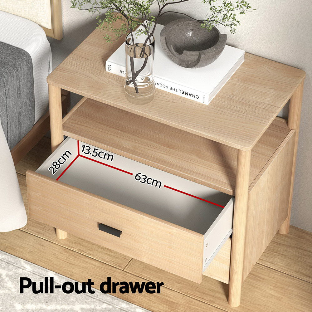 Artiss Pine Finish Two Drawer Bedside Table