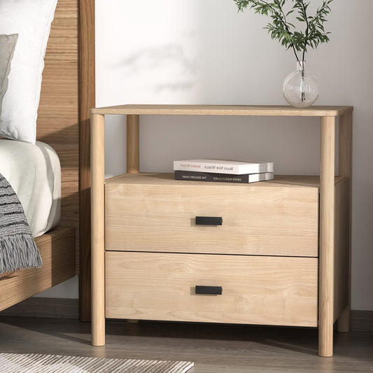Artiss Pine Finish Two Drawer Bedside Table