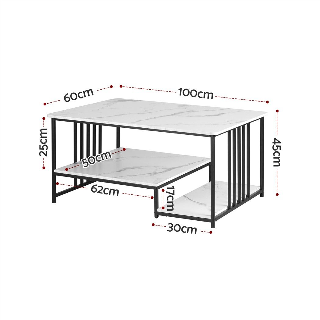 Artiss White and Black Marble Effect Coffee Table, 100 cm