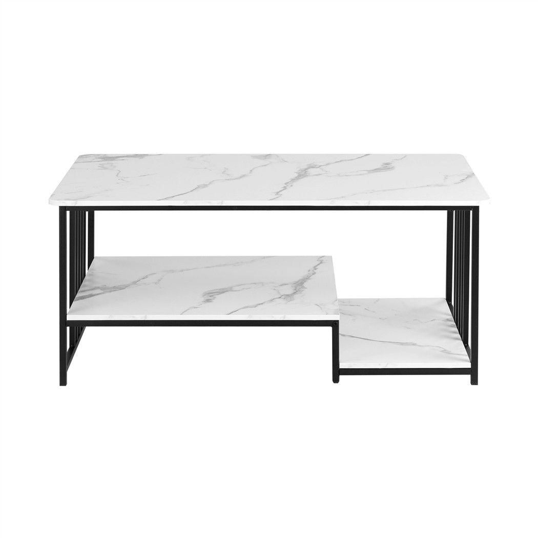 Artiss White and Black Marble Effect Coffee Table, 100 cm