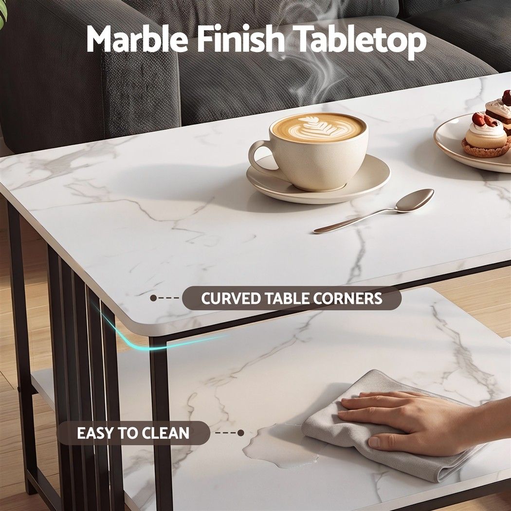 Artiss White and Black Marble Effect Coffee Table, 100 cm