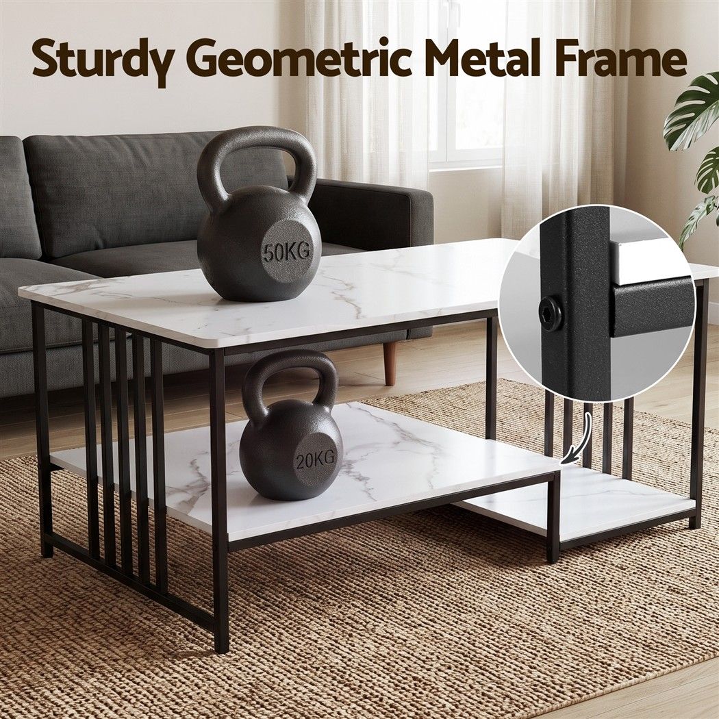 Artiss White and Black Marble Effect Coffee Table, 100 cm