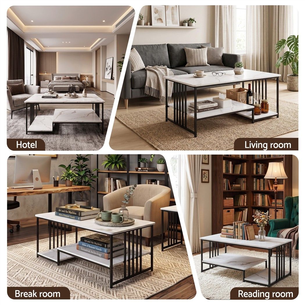 Artiss White and Black Marble Effect Coffee Table, 100 cm