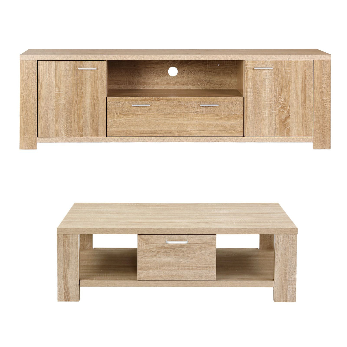 Artiss Pine Finish TV Unit and Coffee Table Set