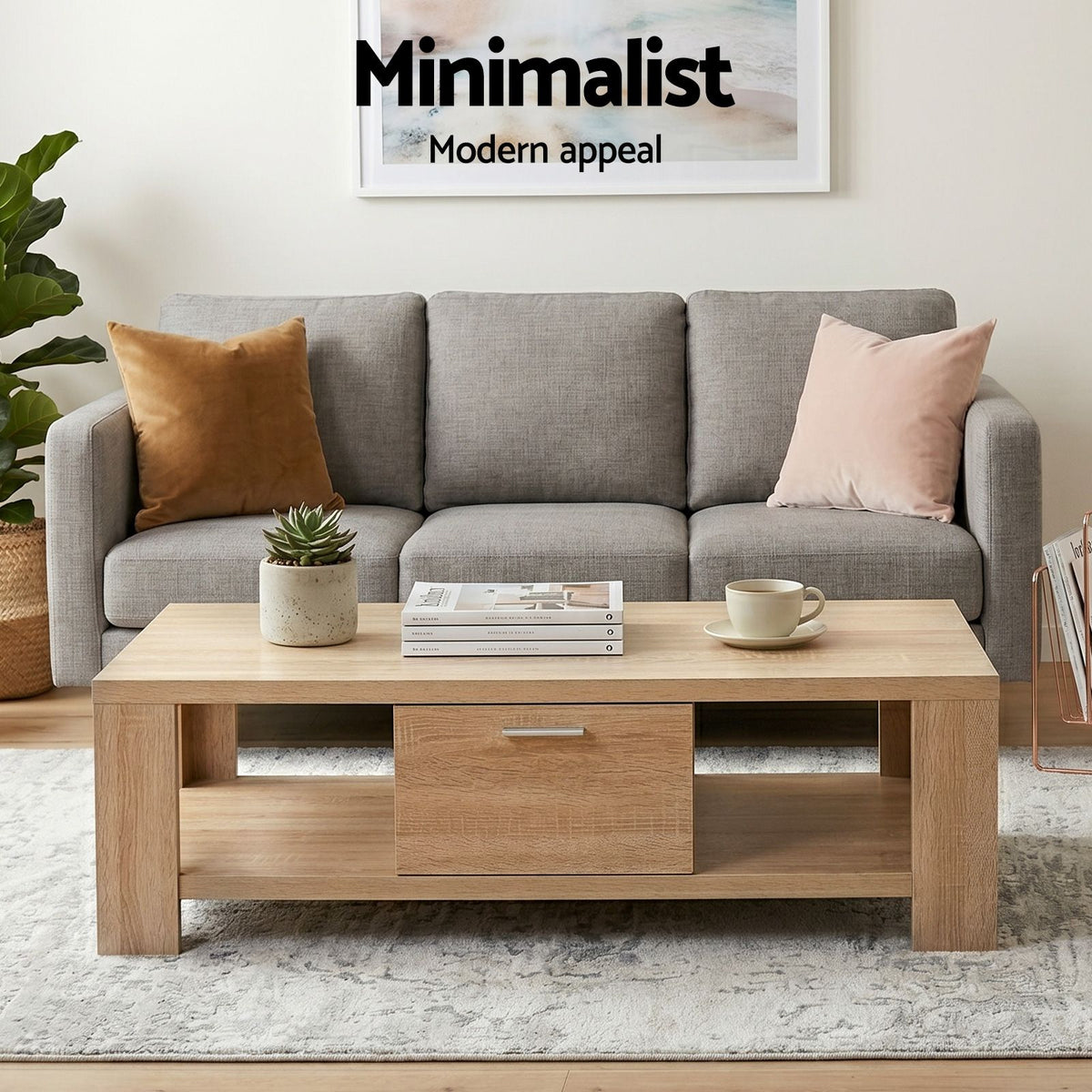 Artiss Pine Finish TV Unit and Coffee Table Set