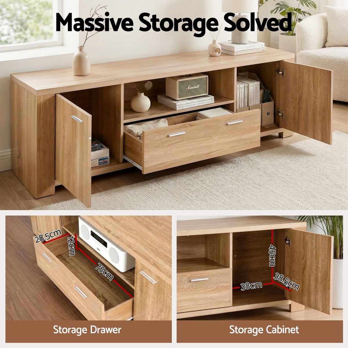 Artiss Pine Finish TV Unit and Coffee Table Set